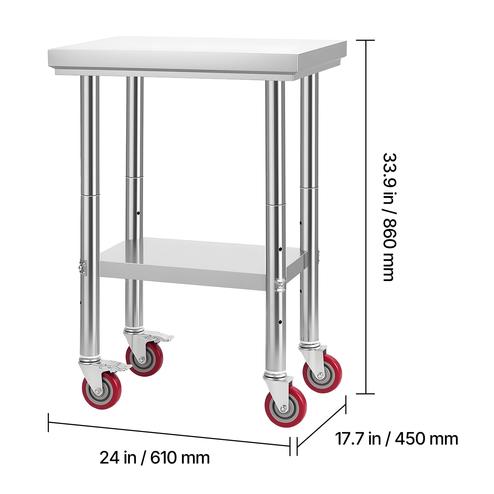 Stainless Steel Kitchen Prep Table With Wheels And Undershelf_voghion.com